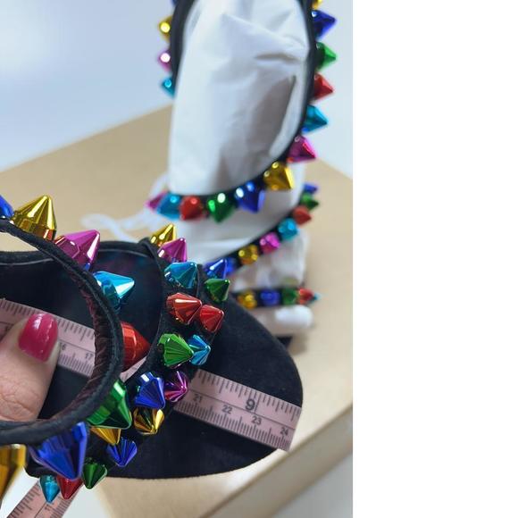 Black Rainbow Multi 100mm Spike Spikita Studded Suede Sandals E536 - Picture 12 of 12
